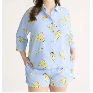 Blue Banana Print Pajama Set